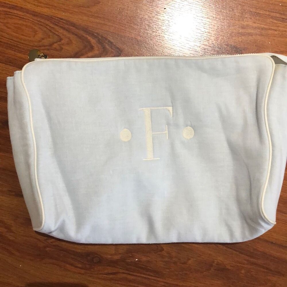 Mark & Graham monogrammed F Baby blue cosmetic case large pouch